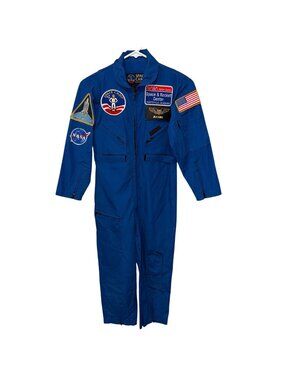 Vintage NASA Space Camp Jumpsuit Youth 12 Blue Flight Suit Huntsville AL Patches